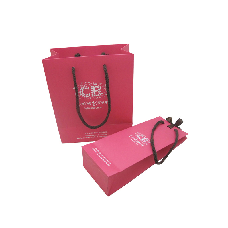 Wholesale Pink Custom Size Paper Bags with Ribbon and Rope Handles