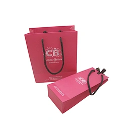 Wholesale Pink Custom Size Paper Bags with Ribbon and Rope Handles